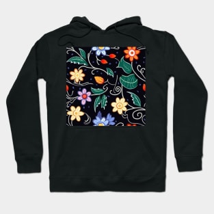 Ojibwe Floral Pattern | Native American Floral Design Black Hoodie